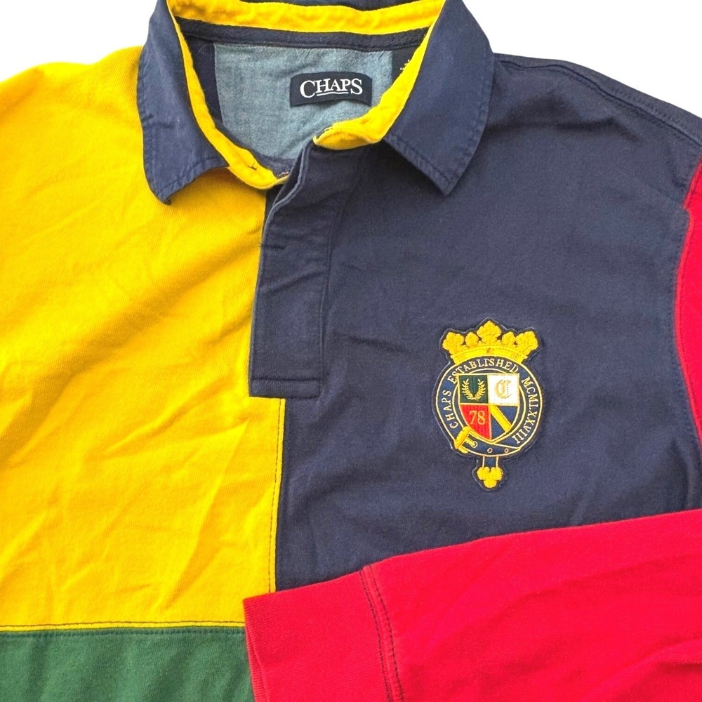 Chaps Mens Colorblock Rugby Shirt Long Sleeve Cotton Casual Polo Shirt Large